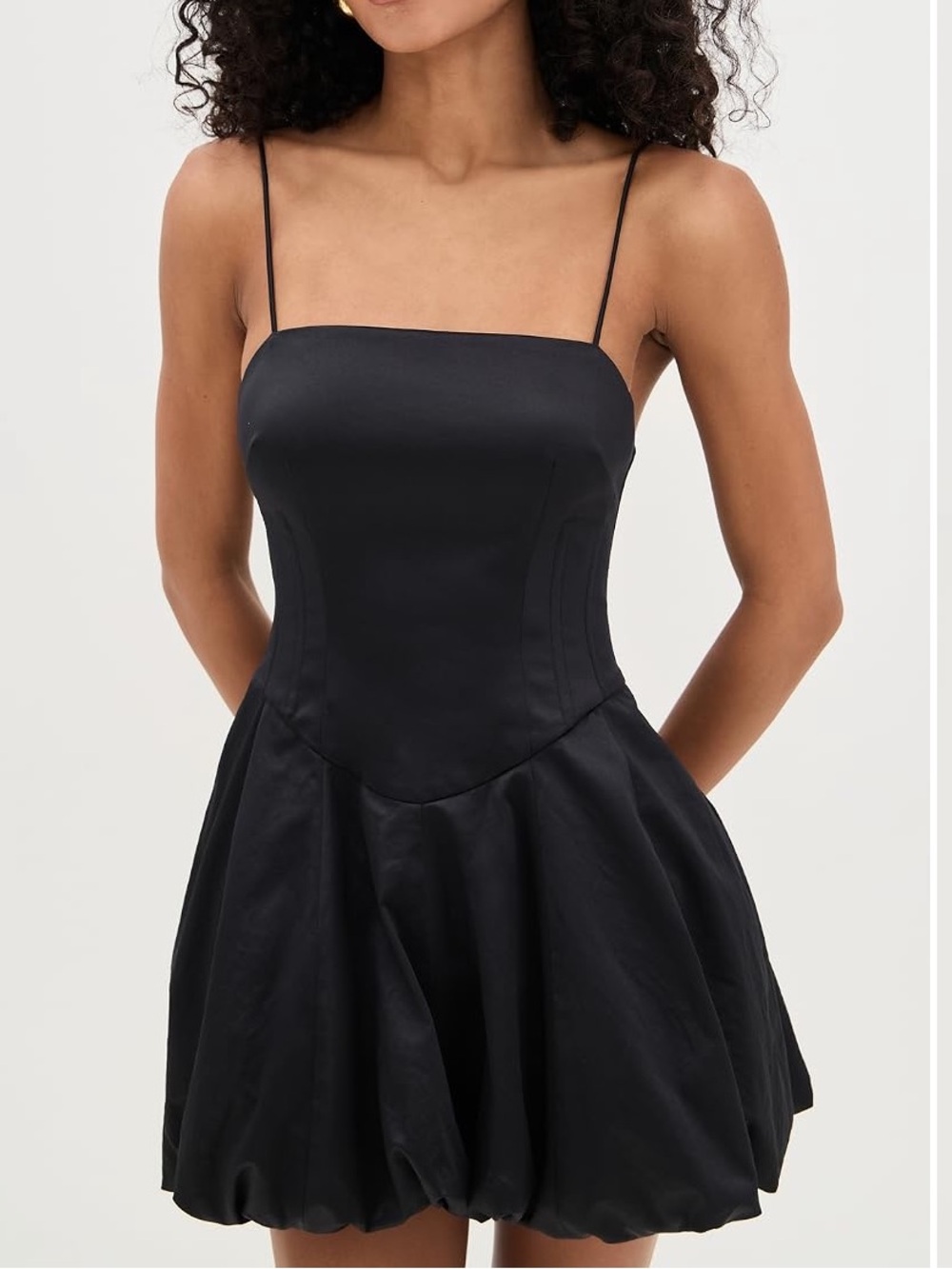 NWT LoveShackFancy Salna Dress - Black Spaghetti Strap Bubble-Hem Mini Dress